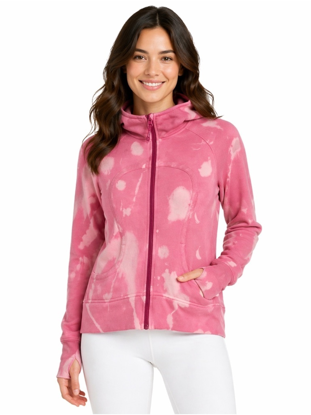 Lululemon Scuba casual full zip personalized tie-dye pink long sleeve hoodie 6